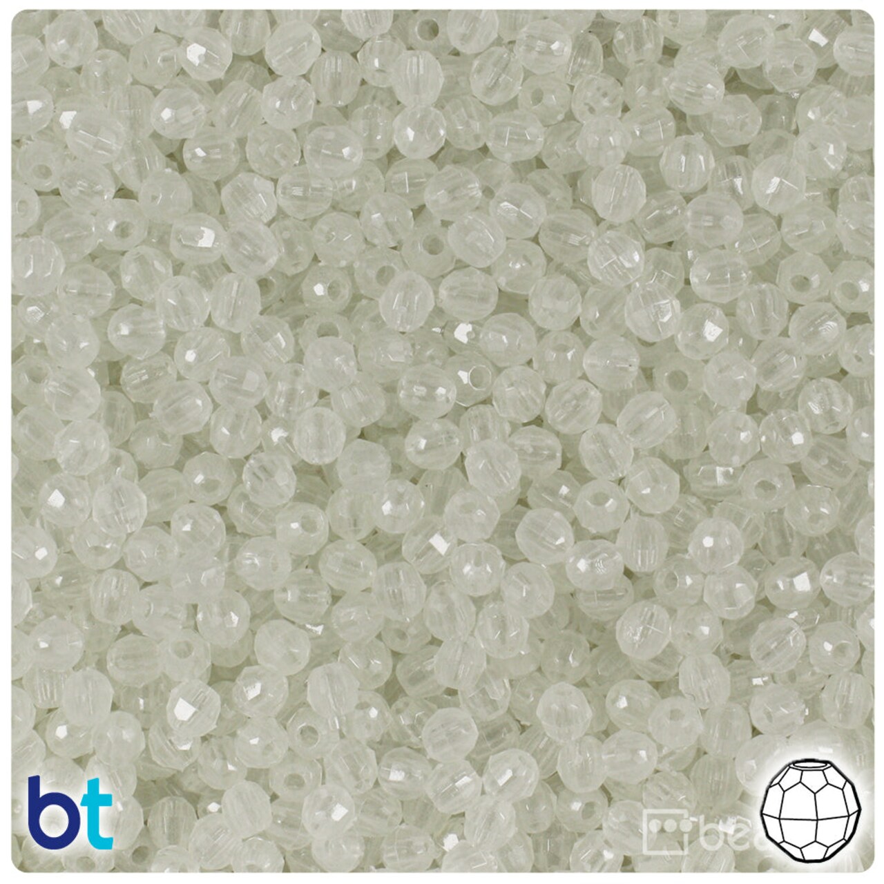 BeadTin Night Glow-in-the-Dark 4mm Faceted Round Plastic Craft Beads (1350pcs)